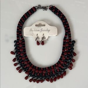 Elegant Red and Black Beaded Necklace Set
